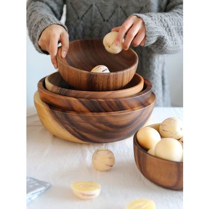 5 Kitchen Natural Wooden Utensils Bowl Household Fruit Salad For Home Restaurant