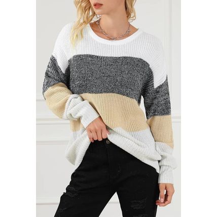 Multicolour Color Block Drop Shoulder Knit Sweater