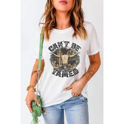 White Cant Be Tamed Western Steer Head Crew Neck T Shirt