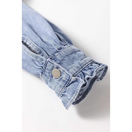 Beau Blue Ruffled Long Sleeve Buttoned Denim Shirt