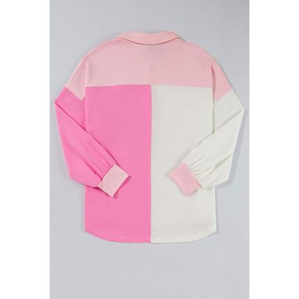 Bonbon Color Block Chest Pockets Half Button Plus Size Sweatshirt