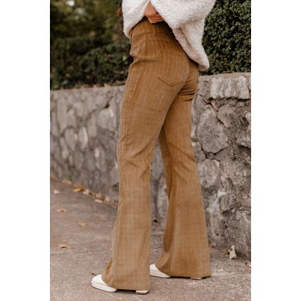 Grapefruit Orange Checkered Corduroy Flare High Waist Pants