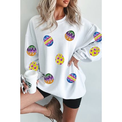 White Easter Egg Corded Oversized Sweatshirt