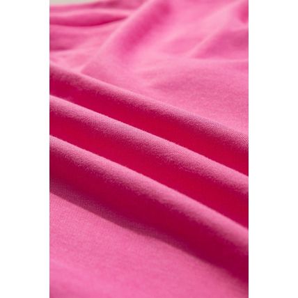 Strawberry Pink Contrasting Color Ribbon Bow Front Patch Loose Tee with Slits