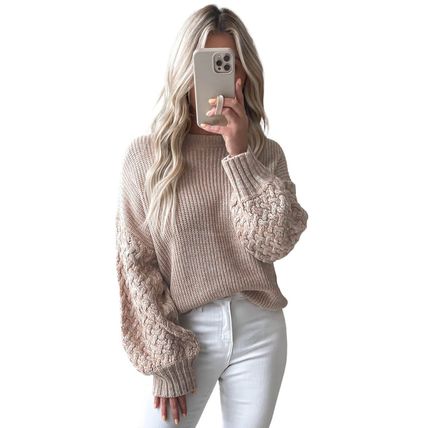 Parchment Cable Knit Sleeve Drop Shoulder Sweater