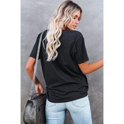 Black Heart Print Crew Neck Chic T Shirt