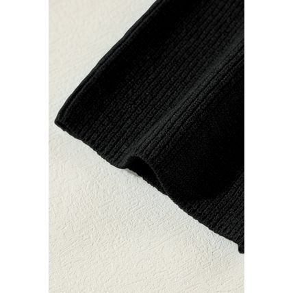 Black Lightweight Ribbed Knit Button Front V Neck Cardigan