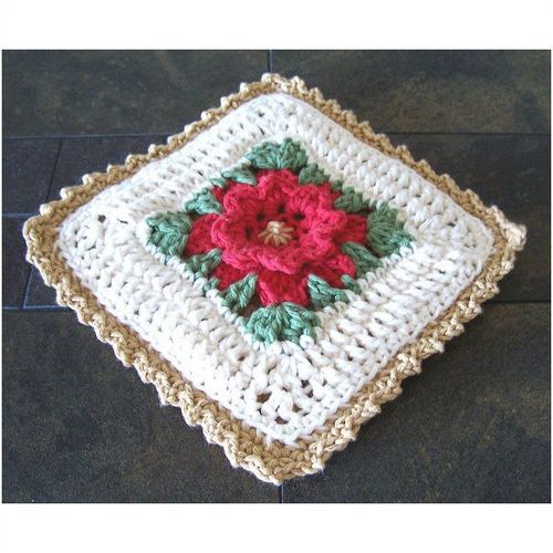 Hot pad pot holder square red flower kitchen dining 8 inch X 8 inch