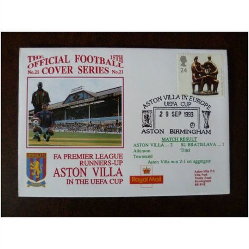 1993 Aston Villa v SL Bratislava Dawn 15th Official Football Cover 21 UEFA Cup