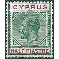 Cyprus 1912 SG75 1/2 Piastre Green & Carmine Mounted Mint ... .