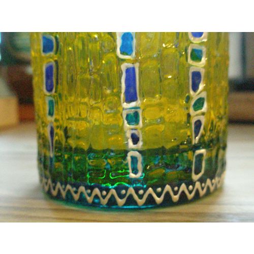 Handpainted Yellow And Blue Decorative Glass