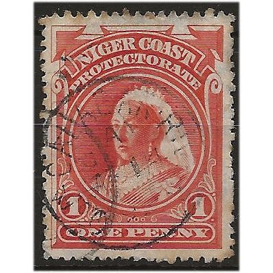 Niger Coast Protectorate 1897 SG67d 1d Orange-Vermillion P13.5x14 Fine Used . ..