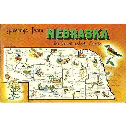 United States NEBRASKA Map Postcard (Dexter 33747-B)