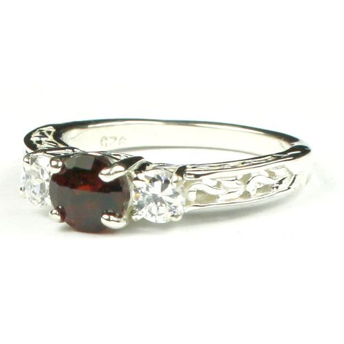 Mozambique Garnet w/ 2 CZ Accents, 925 Sterling Silver Engagement Ring, SR254