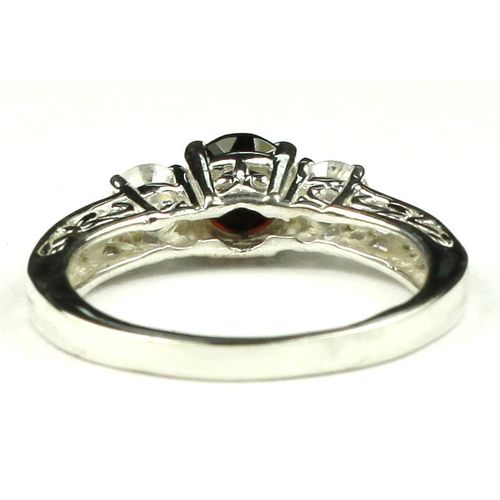 Mozambique Garnet w/ 2 CZ Accents, 925 Sterling Silver Engagement Ring, SR254