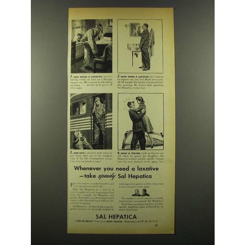 1941 Sal Hepatica Ad - Whenever You Need a Laxative
