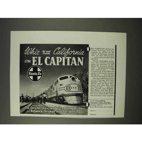 1941 Santa Fe Railroad Ad - Whiz on El Capitan
