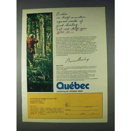 1972 Quebec Canada Tourism Ad - Good Hunting