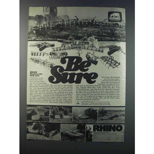1981 Rhino Farm Equipment Ad - Be Sure