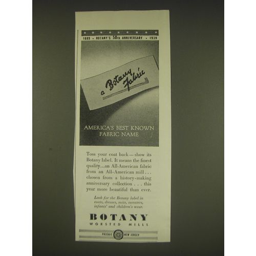 1939 Botany Worsted Mills Ad - America's best known fabric name