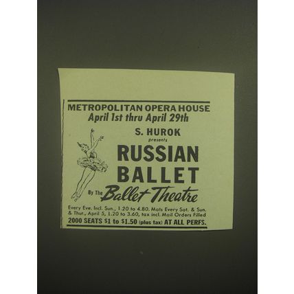 1945 Russian Ballet by the Ballet Theatre Advertisement