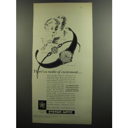 1953 Eterna-Matic Watches Ad - There's a rustle of excitement