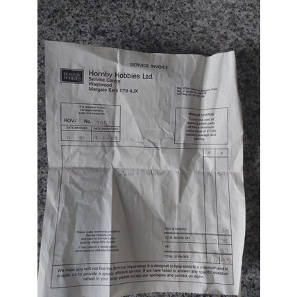 Vintage Invoice from Hornby Hobbies, Kent - 1989