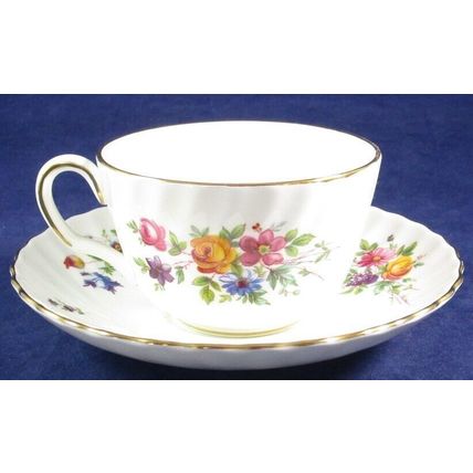 Minton Marlow Bone China Floral Cup & Saucer Set, Wreath Backstamp, Unused Cond!