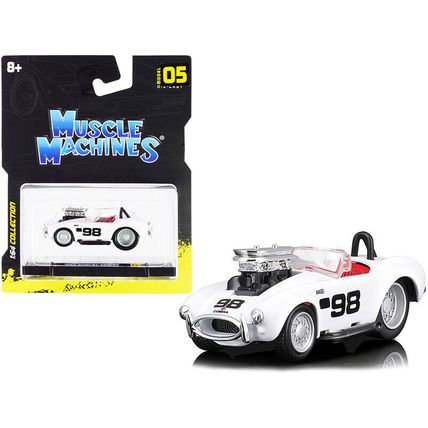 1964 Shelby Cobra #98 White with Red Interior 1/64 Diecast Model Car by Muscl...