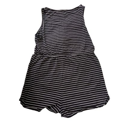 Shein Womens Romper Size Large Striped Black White Cotton Blend Stretch Waist