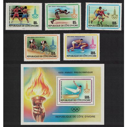 Ivory Coast Football Boxing Moscow Summer Olympic Games 5v+MS 1979 MNH