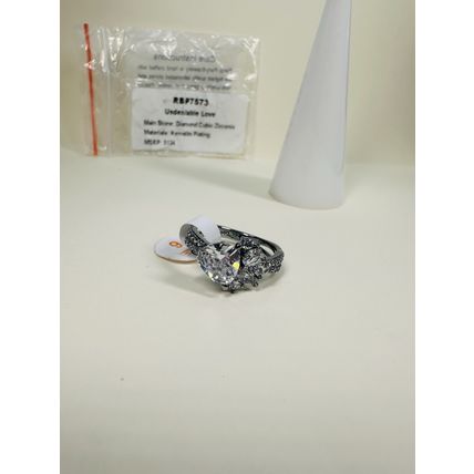 NIB Bomb Party Sz6 Revealed Ring RBP7573 Undeniable Love Diamond CZ Hematite Pl