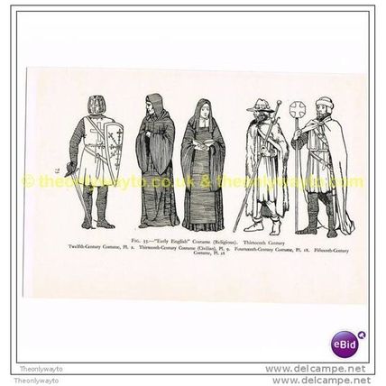 EARLY ENGLISH' COSTUME, Book Illustration (Print), c1939