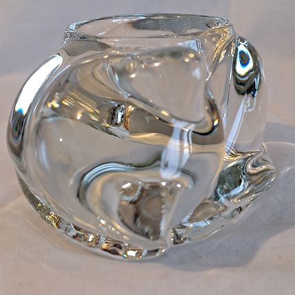 Indiana Glass Heavy 2 Clear CRYSTAL SLEEPING CAT Votive tea light Candle Holder