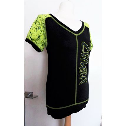 Zumba short sleeved V neck Tee Top Black multi XS UK 8