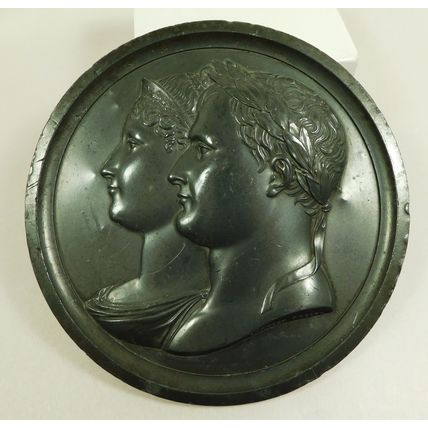 Antique Napoleon Bonaparte & Josephine Large Lead Relief Plaque Andrieu Fecit