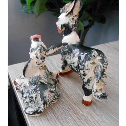 Mid century, black / white donkey, salt/ pepper shakers, Japan