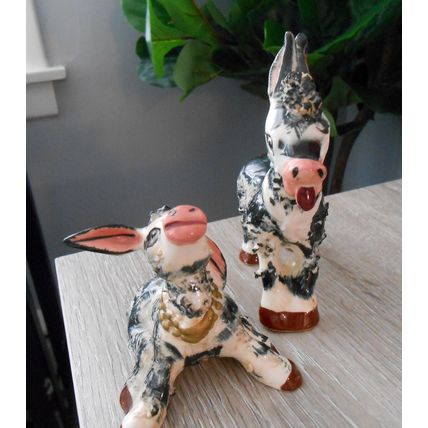 Mid century, black / white donkey, salt/ pepper shakers, Japan