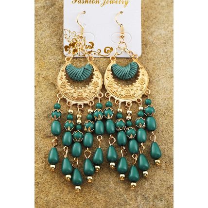 Light Blue Boho Beaded Tassel Alloy Charm Earrings