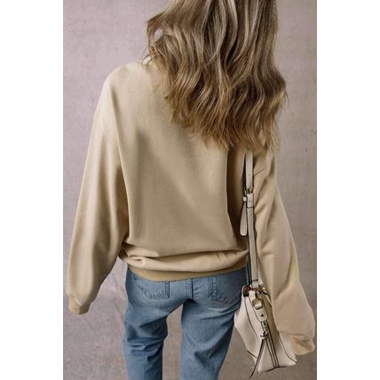 Parchment Solid Fleece Lined Crew Neck Casual Sweatshirt