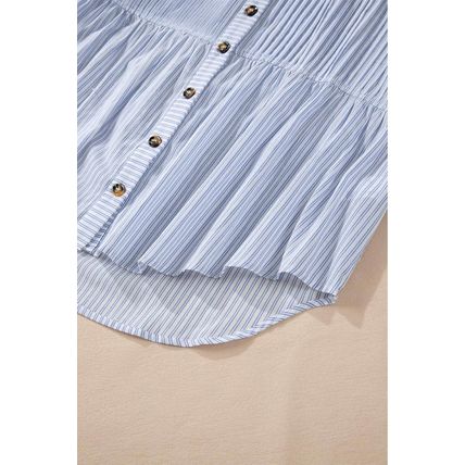 Sky Blue Stripe Ruffled Button up Long Sleeve Shirt
