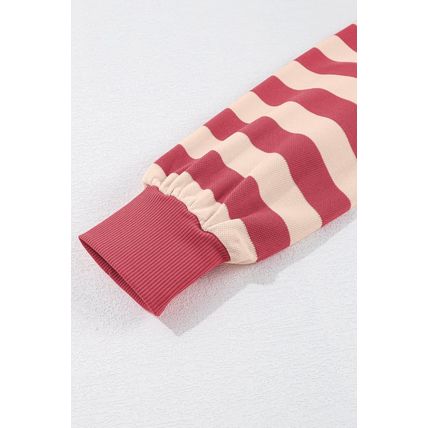 Pink Stripe Collared V Neck Long Sleeve Loose Casual Dress