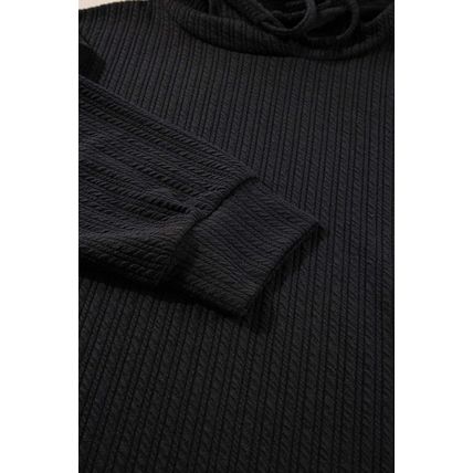 Black Textured Hoodie and Shorts Plus Size Two Piece Set