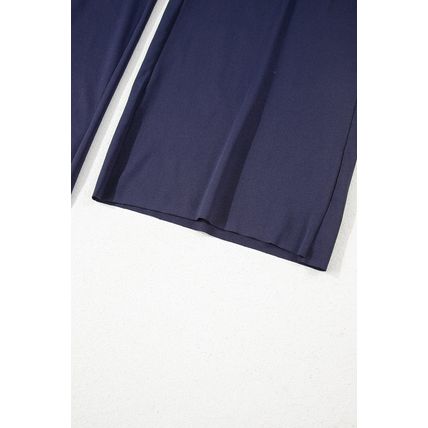 Navy Blue Raw Hem Loose Tee and Wide Leg Pants Set