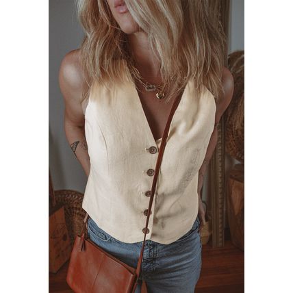 White Slim Fit Buttoned V Neck Vest