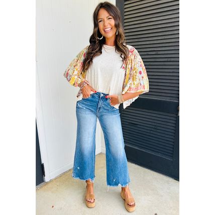 Beige Floral Patchwork Half Batwing Sleeve Blouse