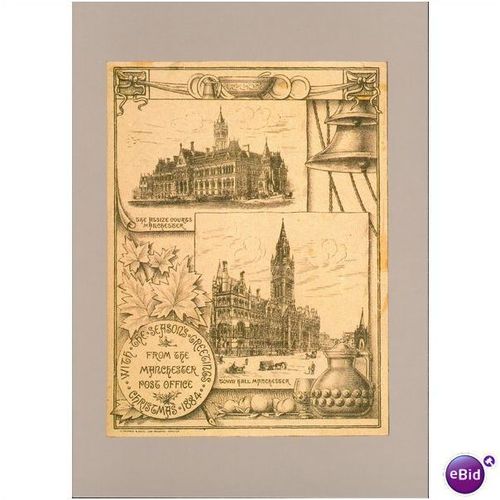 National Postal Museum PC - Official Christmas Card of 1884 Manchester + SHS