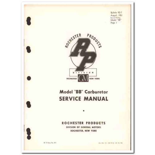 rochester carburetors 1951 model bb service bulletin vintage manual