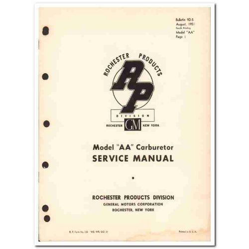 rochester carburetors 1951 model aa service bulletin vintage manual