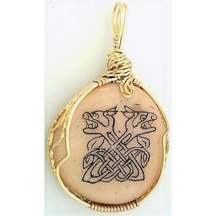 Celtic Knotwork Scrimshaw Brass Wire Wrap Pendant 9